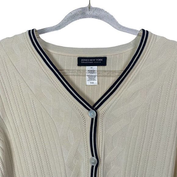 Jones New York Collection Tan and Black Button Front Academia Style‎ Sweater - Picture 4 of 4